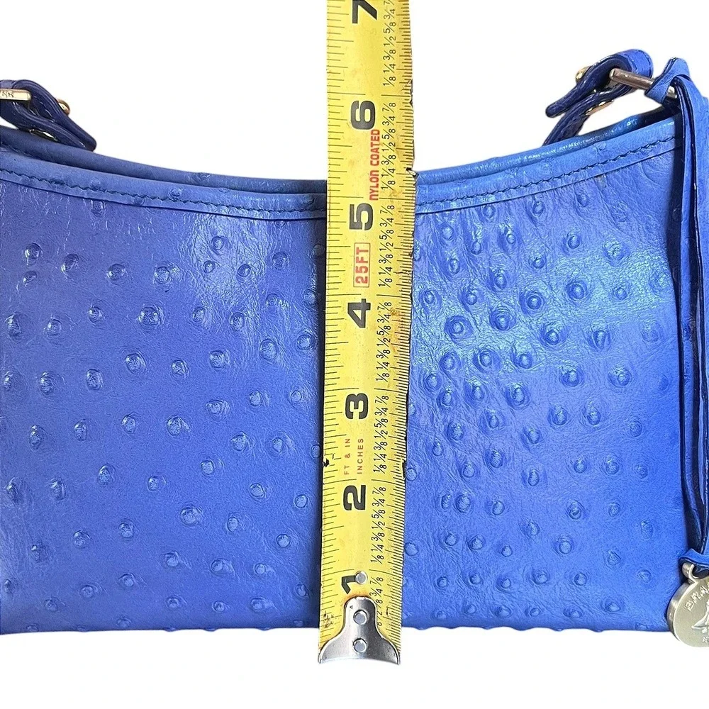 Brahmin Periwinkle Blue Ostrich Embossed Leather Small Shoulder Bag Gold Logo‎